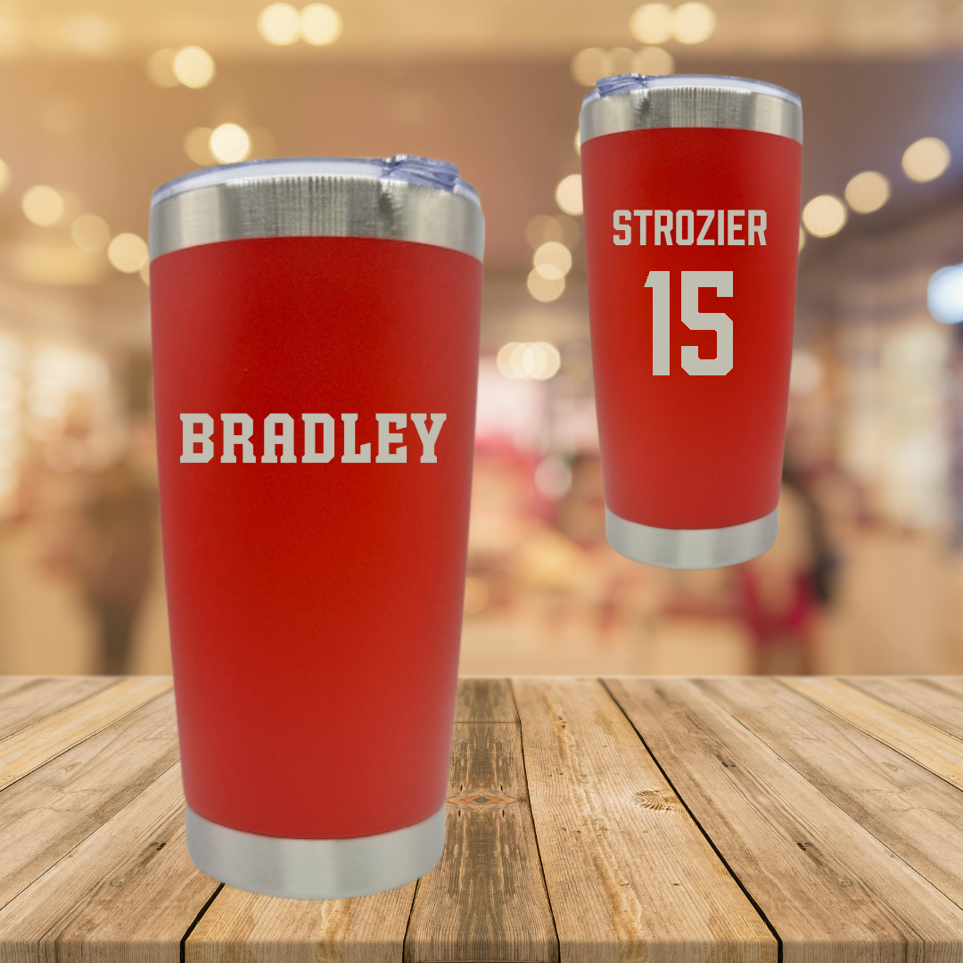 Bradley University Basketball Red Braves Stainless Steel Tumbler - #15 Armoni Strozier