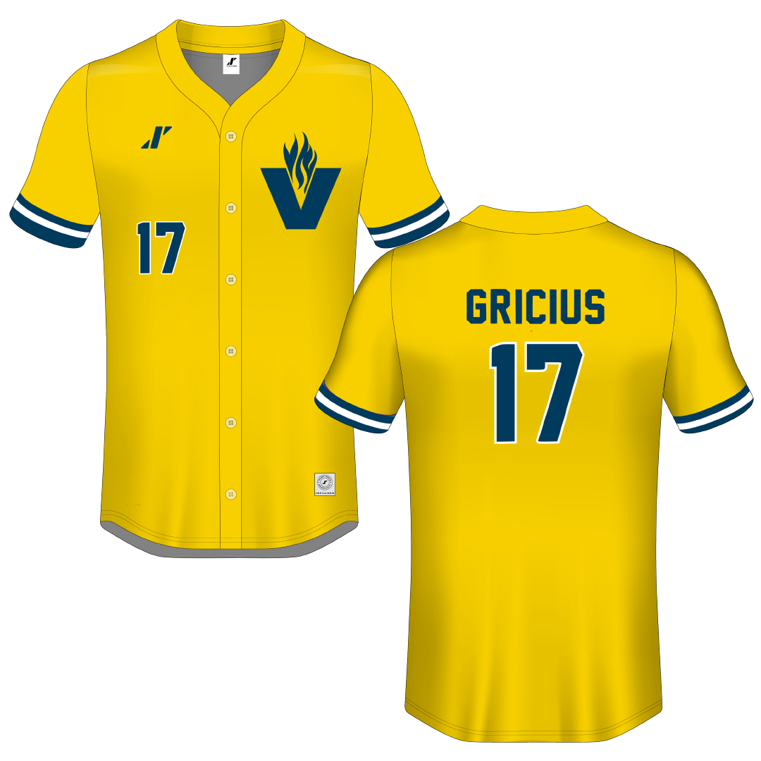 Vincennes University Gold Button-Down Jersey - #17 Carter Gricius