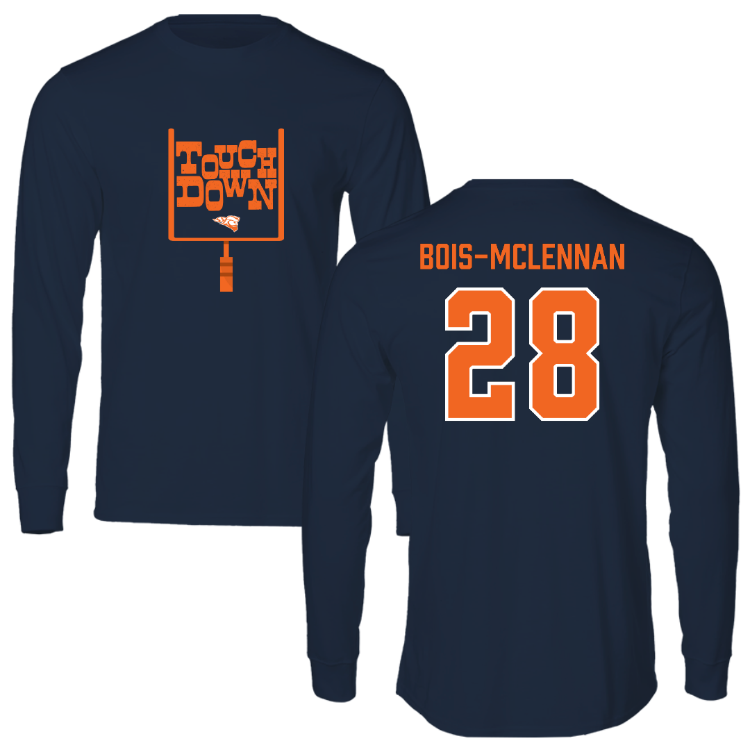 Carroll University Football Navy Touchdown Long Sleeve - #28 Konnor Bois-mclennan