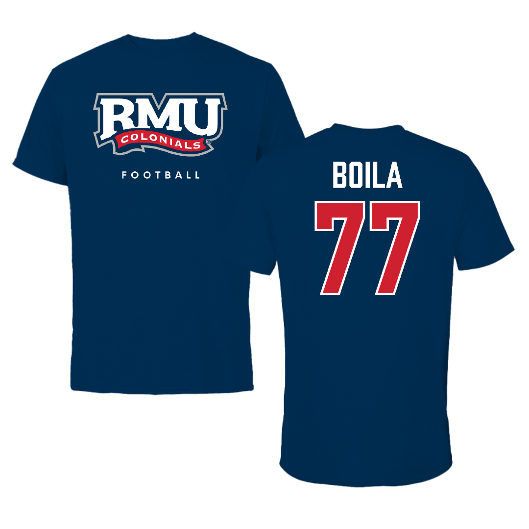 Robert Morris University Football Navy Performance Tee - #77 Vincent Boila