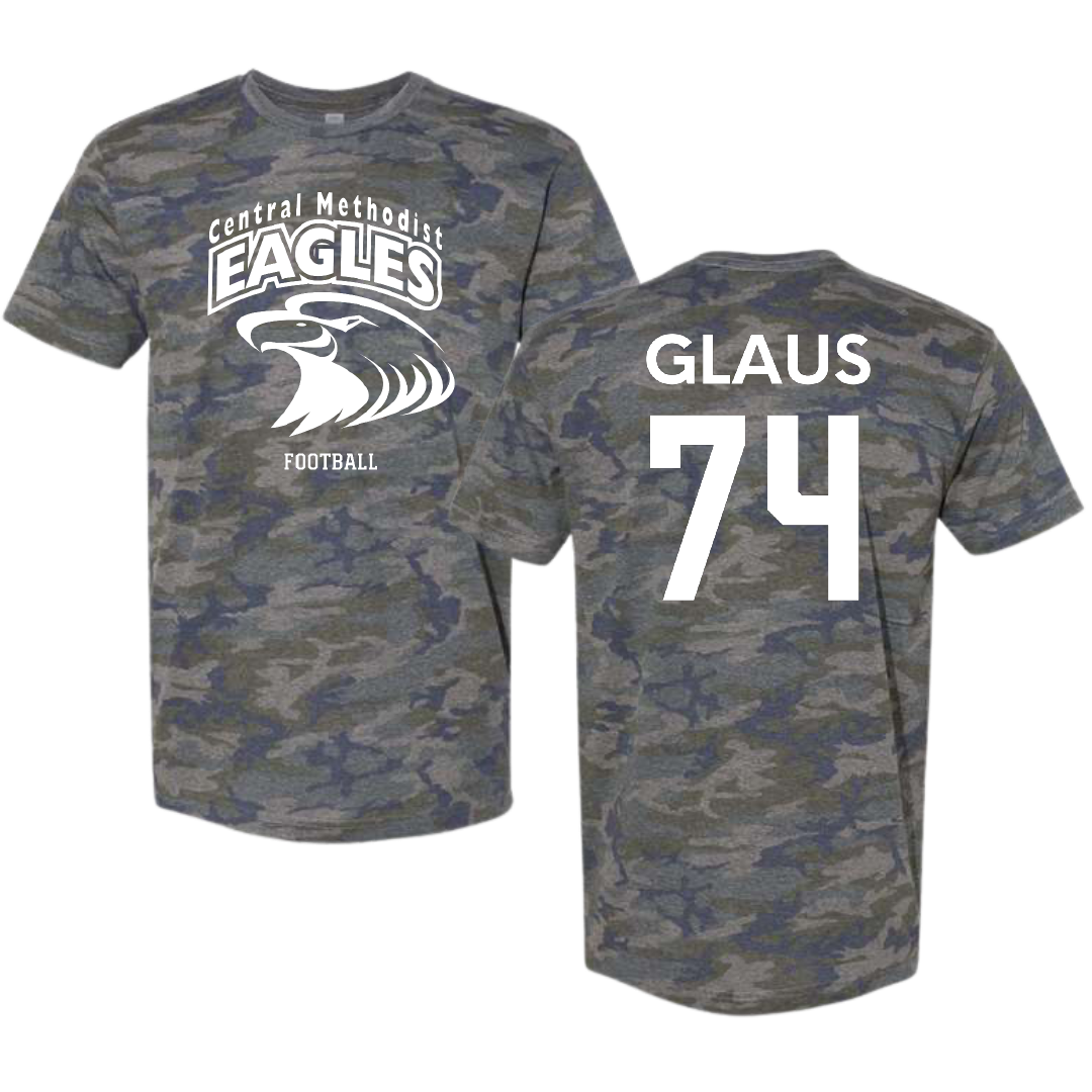Central Methodist University Football Vintage Camo Tee - #74 Ethan Glaus