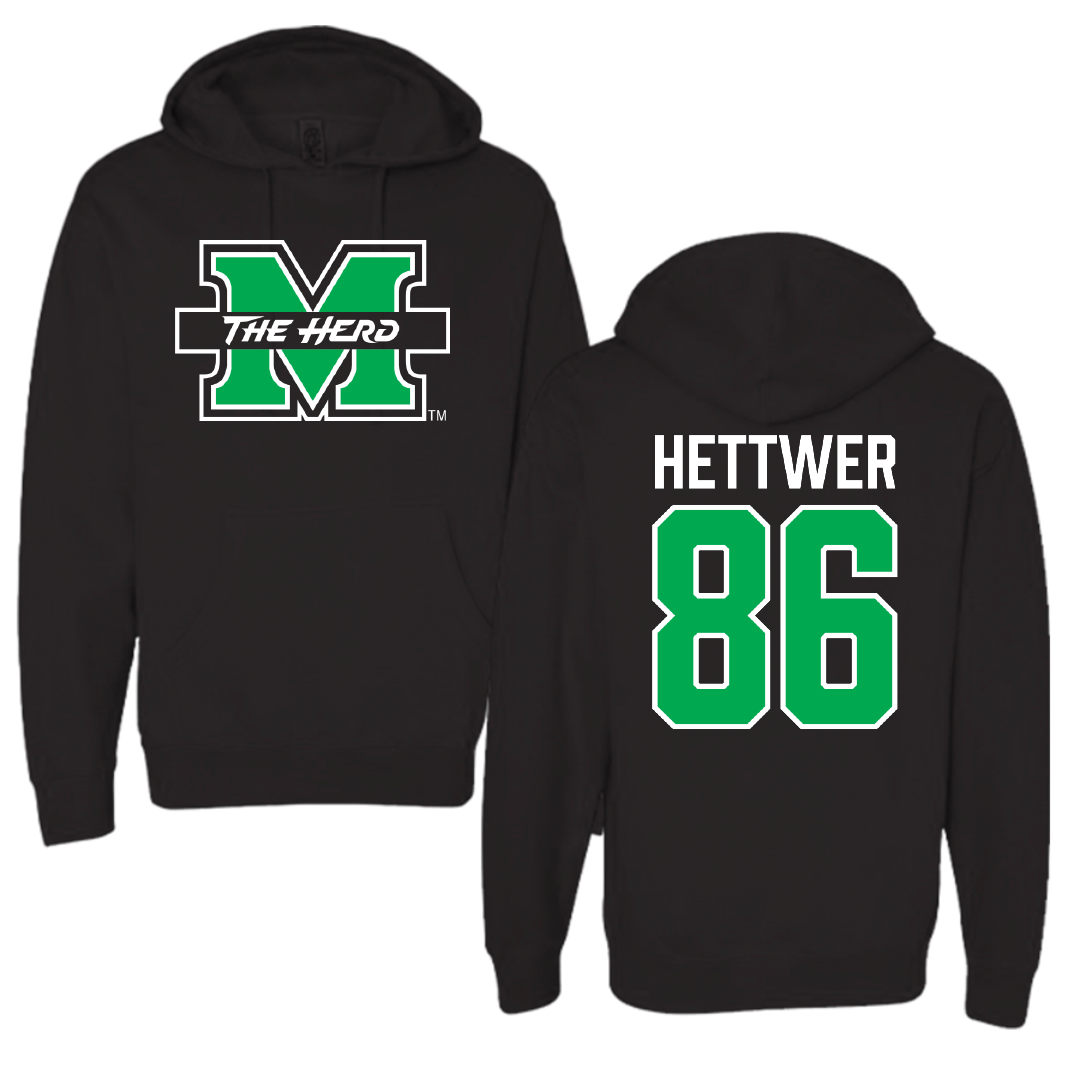 Marshall University Football Black Hoodie - #86 Brandon Hettwer