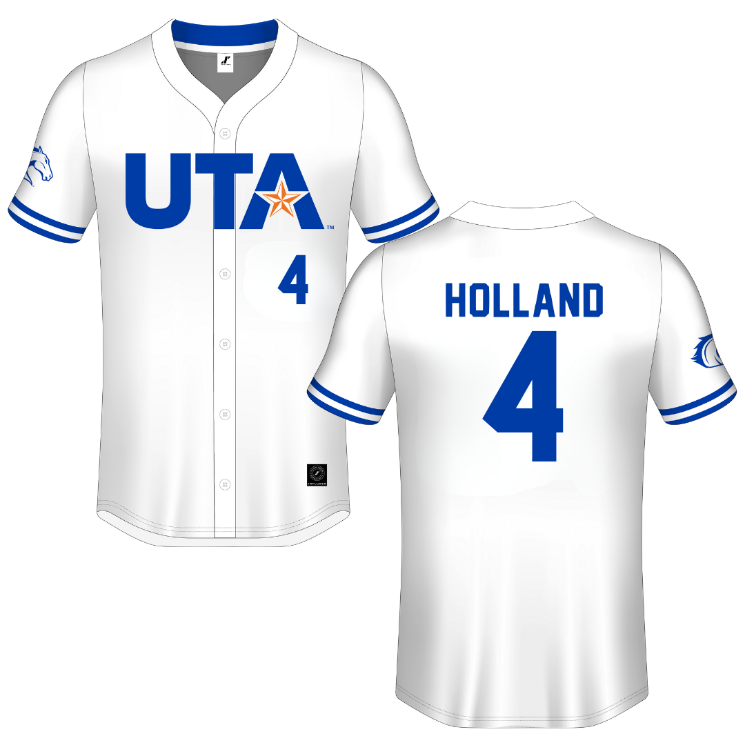 University of Texas at Arlington White Button-Down Jersey - #4 Peyton Holland