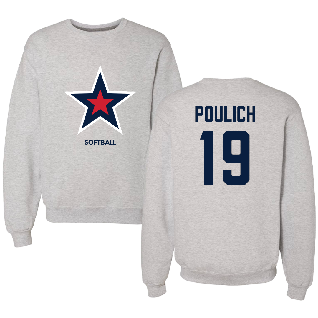 Robert Morris University Softball Light Gray Crewneck - #19 Courtney Poulich