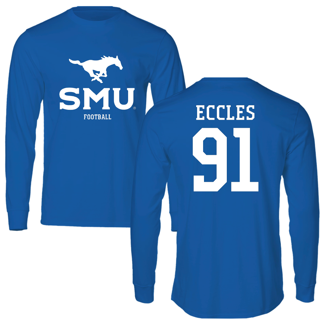 Southern Methodist University Football Blue Mascot Performance Long Sleeve - #91 Sam Eccles