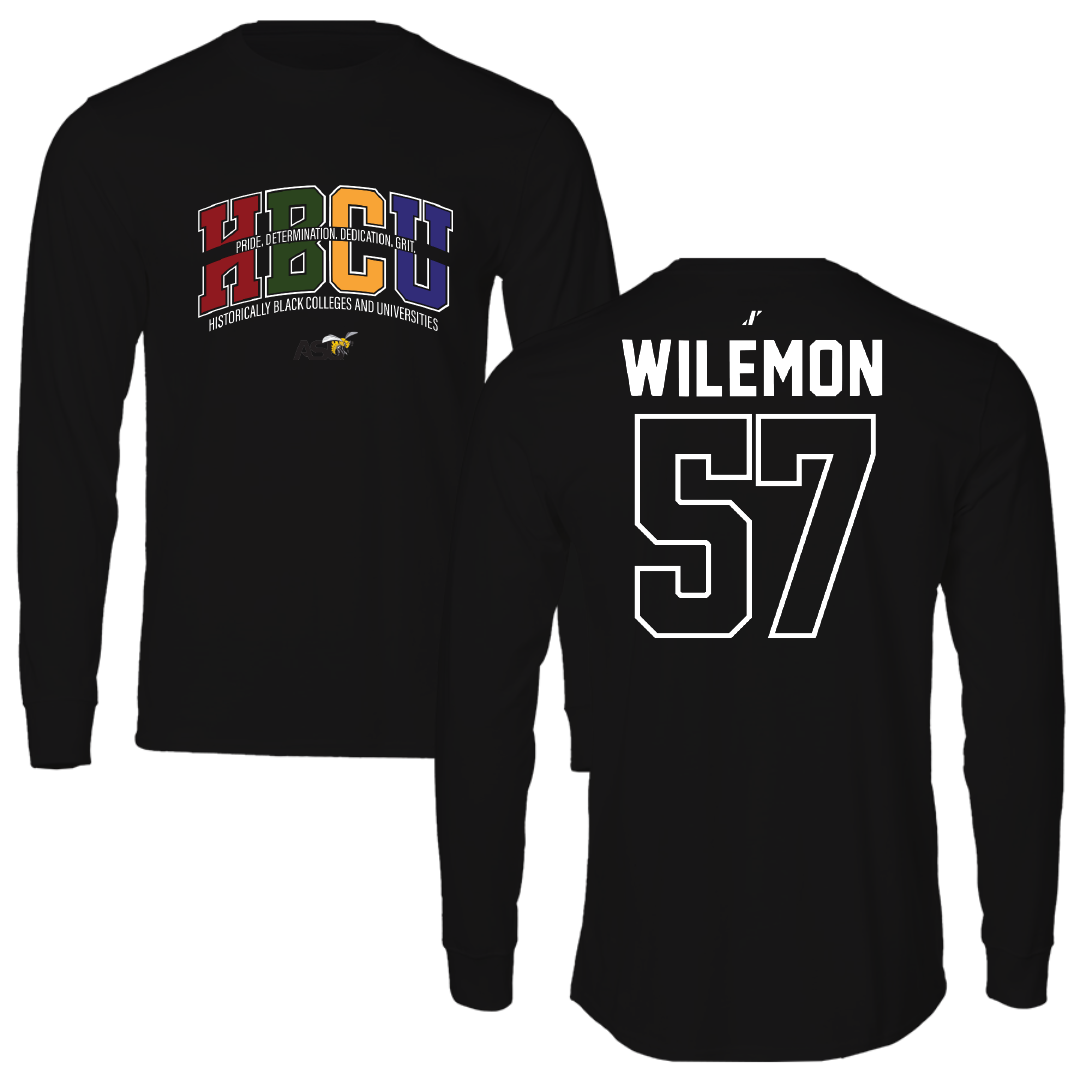 Alabama State University Football Black HBCU Performance Long Sleeve - #57 Garrett Wilemon