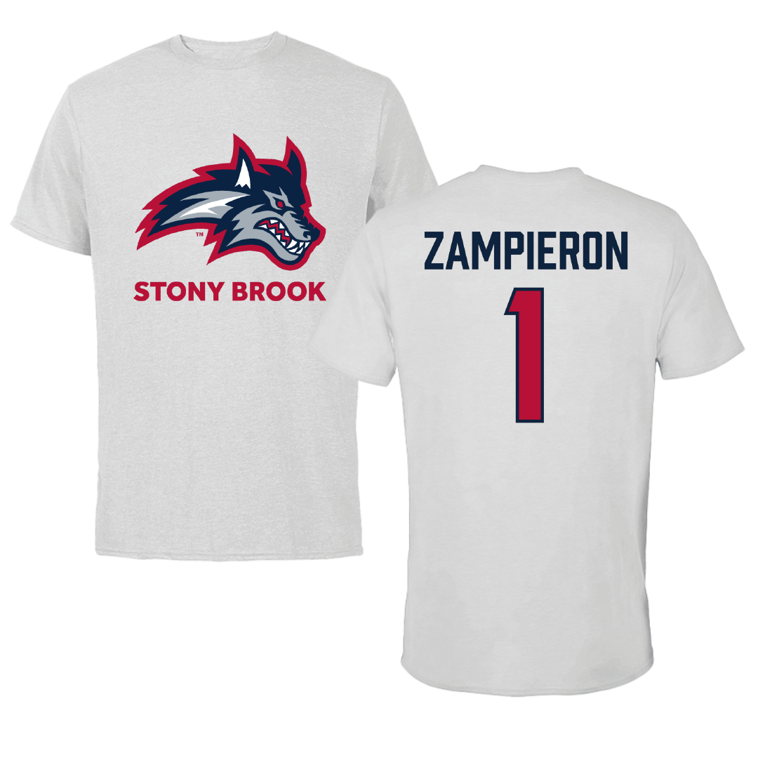 Stony Brook University Baseball Light Gray Tee - #1 Nick Zampieron