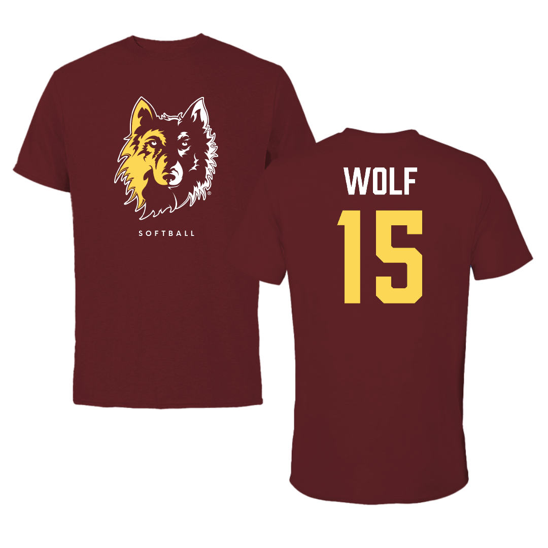 Northern State University Softball Maroon Performance Tee - #15 Brooke Wolf