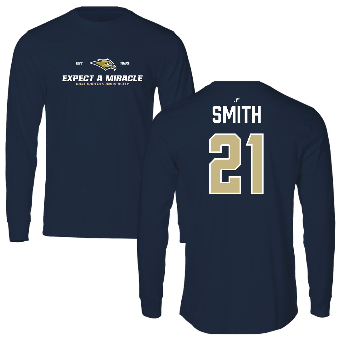 Oral Roberts University Soccer Navy General Performance Long Sleeve - #21 Daniel Smith