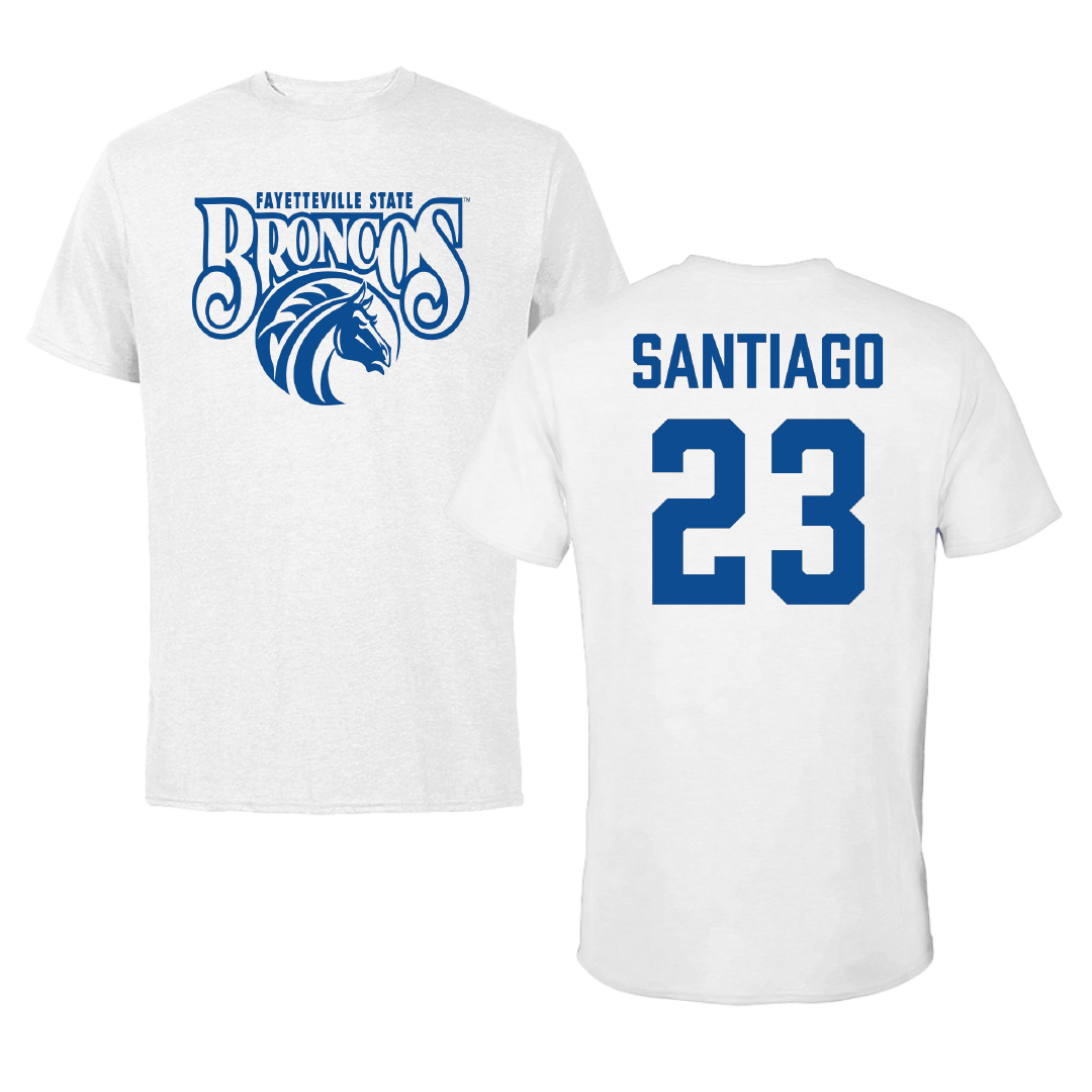 Fayetteville State University Basketball (M) White Performance Tee - #23 Gerardo Santiago