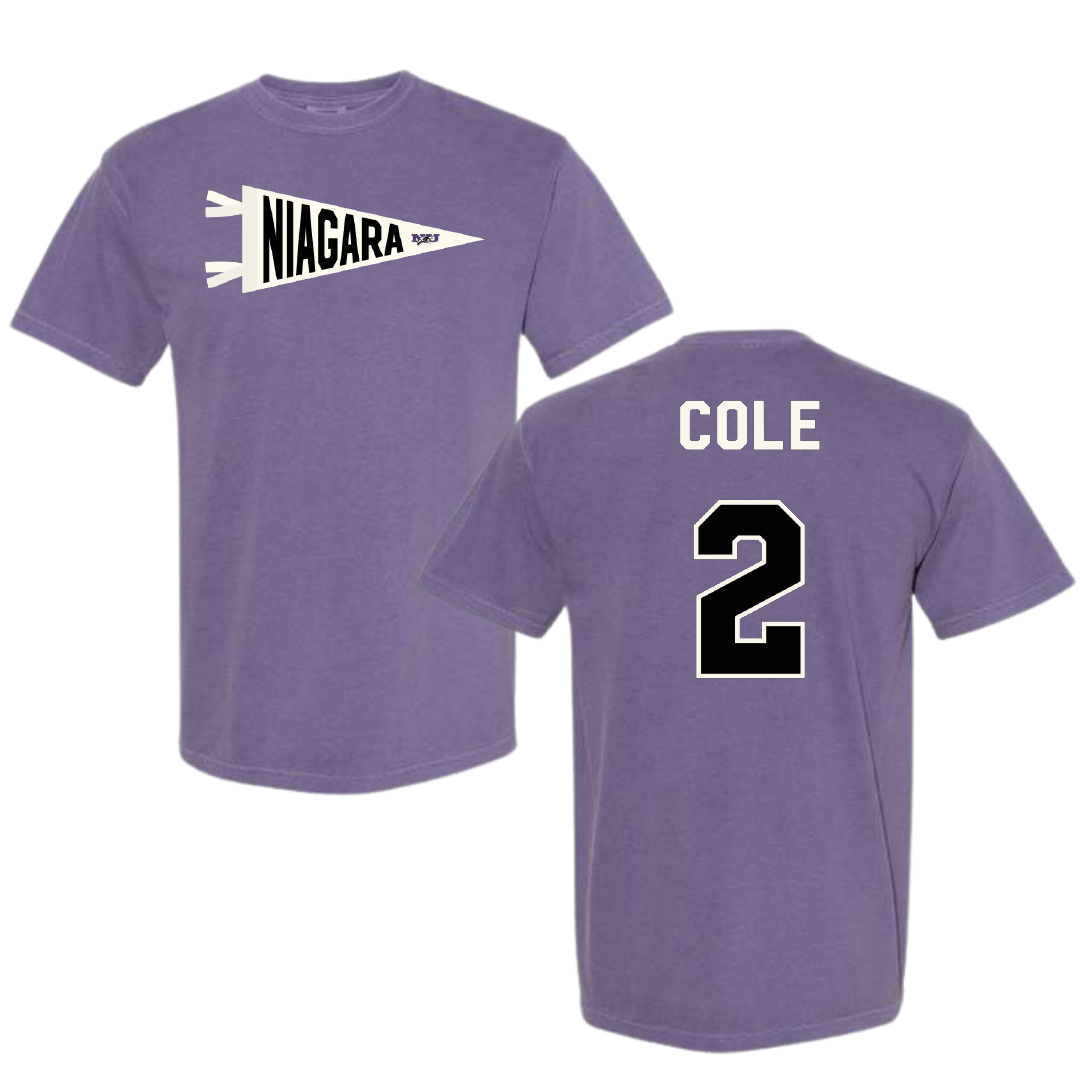 Niagara University Basketball Purple Pennant Comfort Colors Tee - #2 Samuel Cole