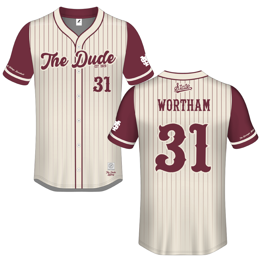 Mississippi State University Cream Campus Connect Button-Down Jersey - #31 Charlie Wortham