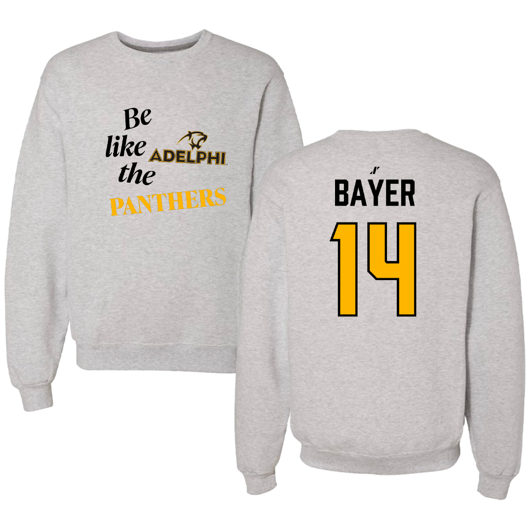 Adelphi University Lacrosse Light Gray Be Like Us Crewneck - #14 Stephen Bayer