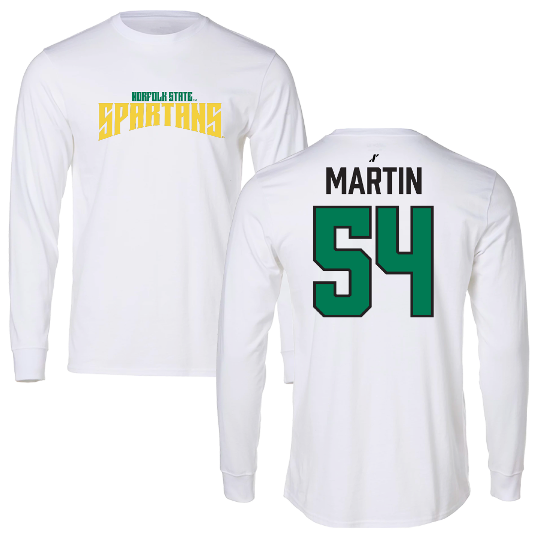 Norfolk State University Football White Classic Performance Long Sleeve - #54 Javontay Martin