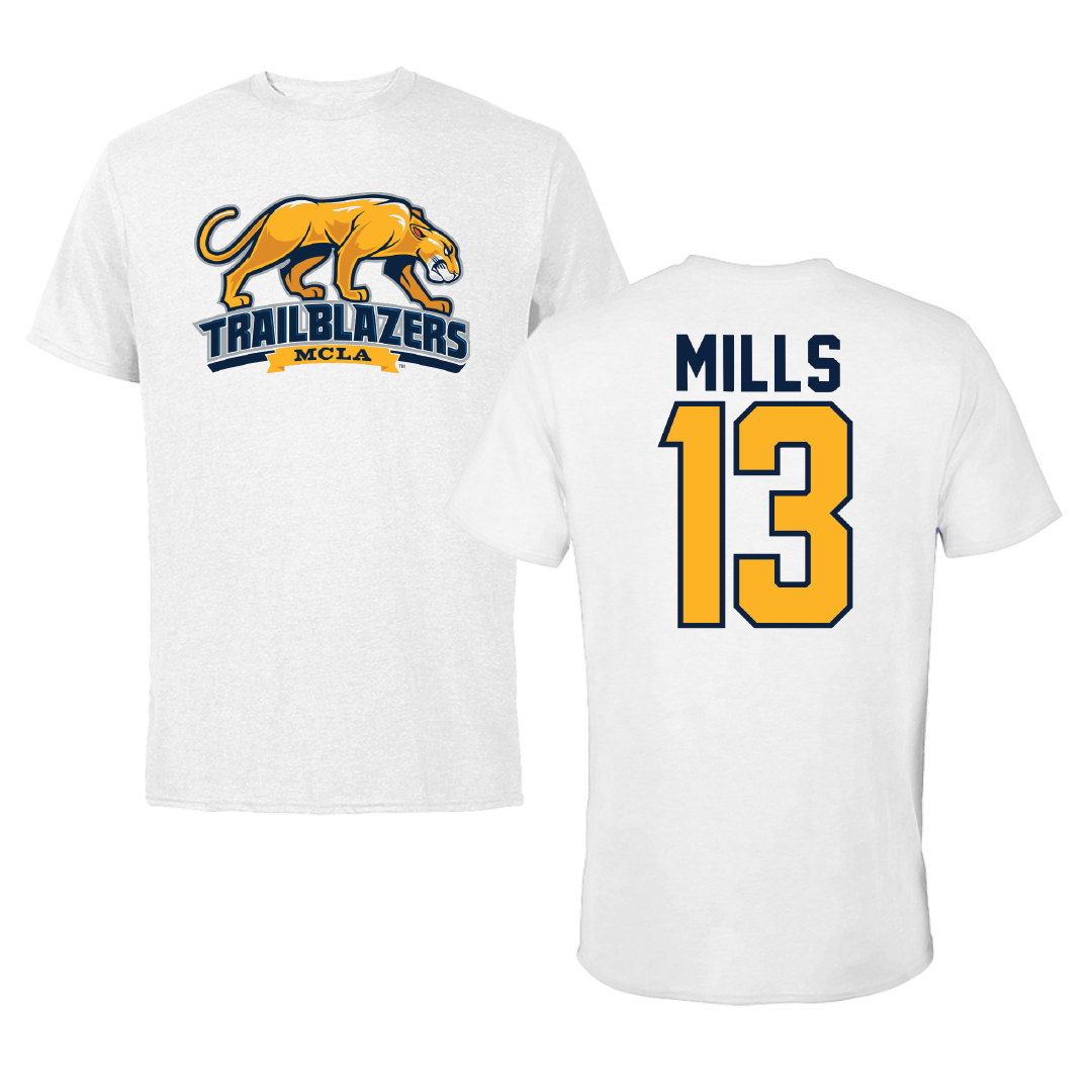 Massachusetts College of Liberal Arts Basketball White Performance Tee - #13 Jayden Mills