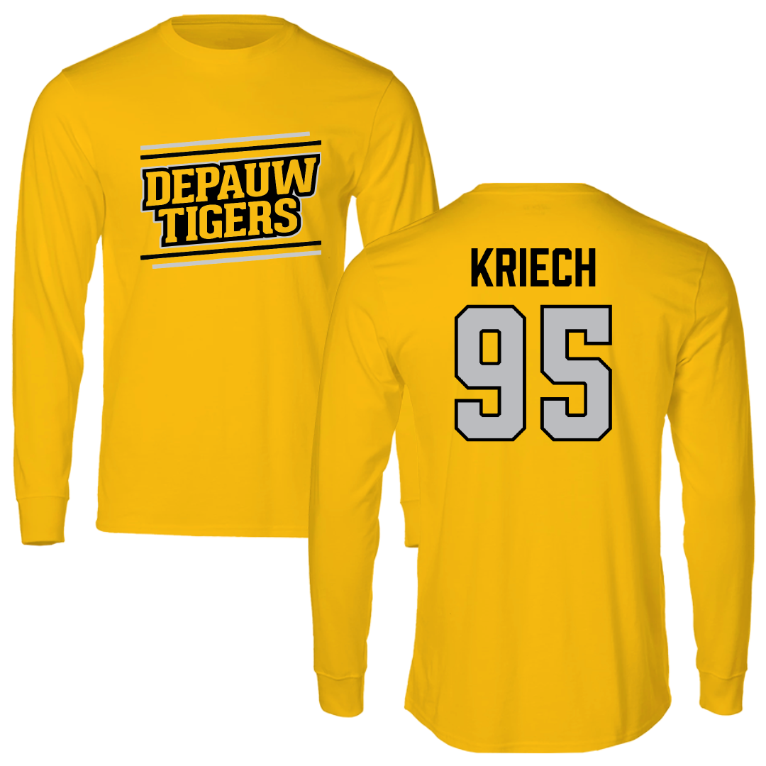 DePauw University Football Gold General Performance Long Sleeve - #95 Bryce Kriech