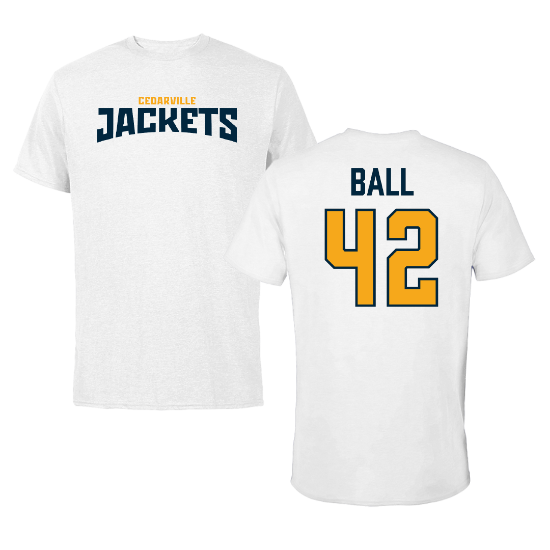 Cedarville University Baseball White Classic Tee - #42 Coen Ball