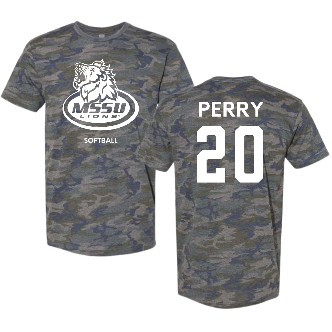 Missouri Southern State University Softball Vintage Camo Tee - #20 Emily Perry