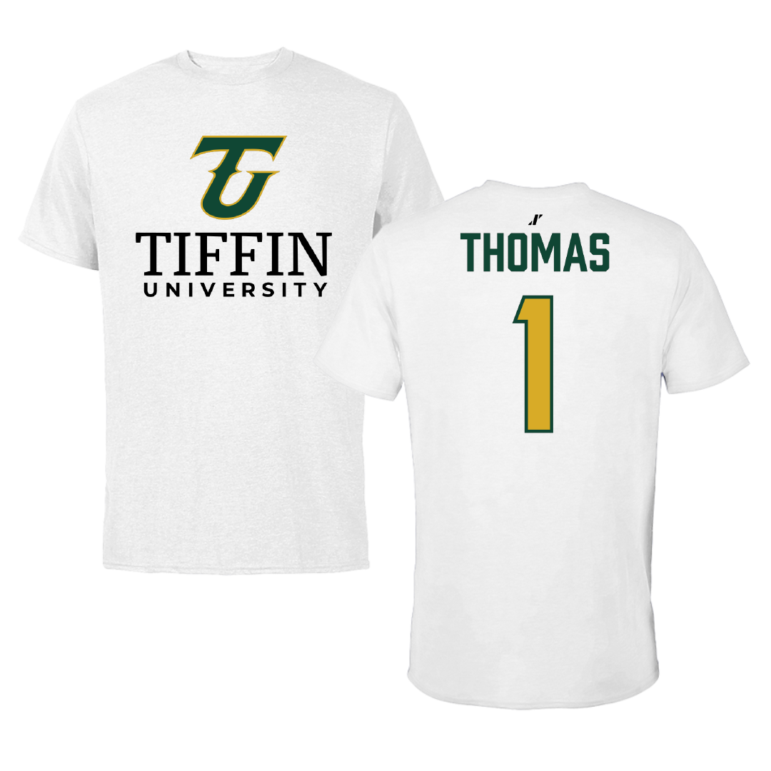 Tiffin University Basketball (M) White Tee - #1 Brandon Thomas