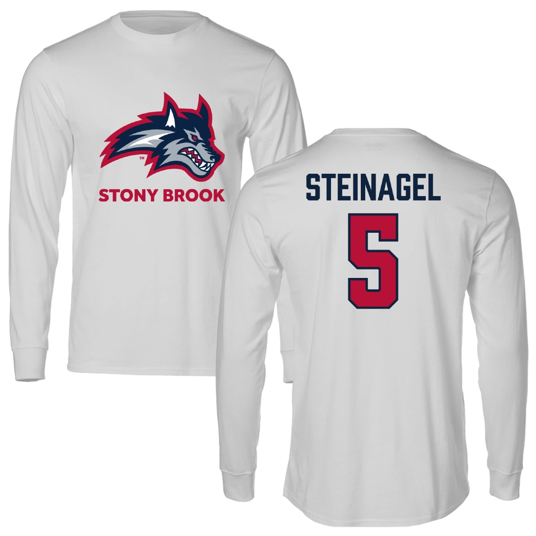 Stony Brook University Soccer Light Gray Performance Long Sleeve - #5 Taylor Steinagel
