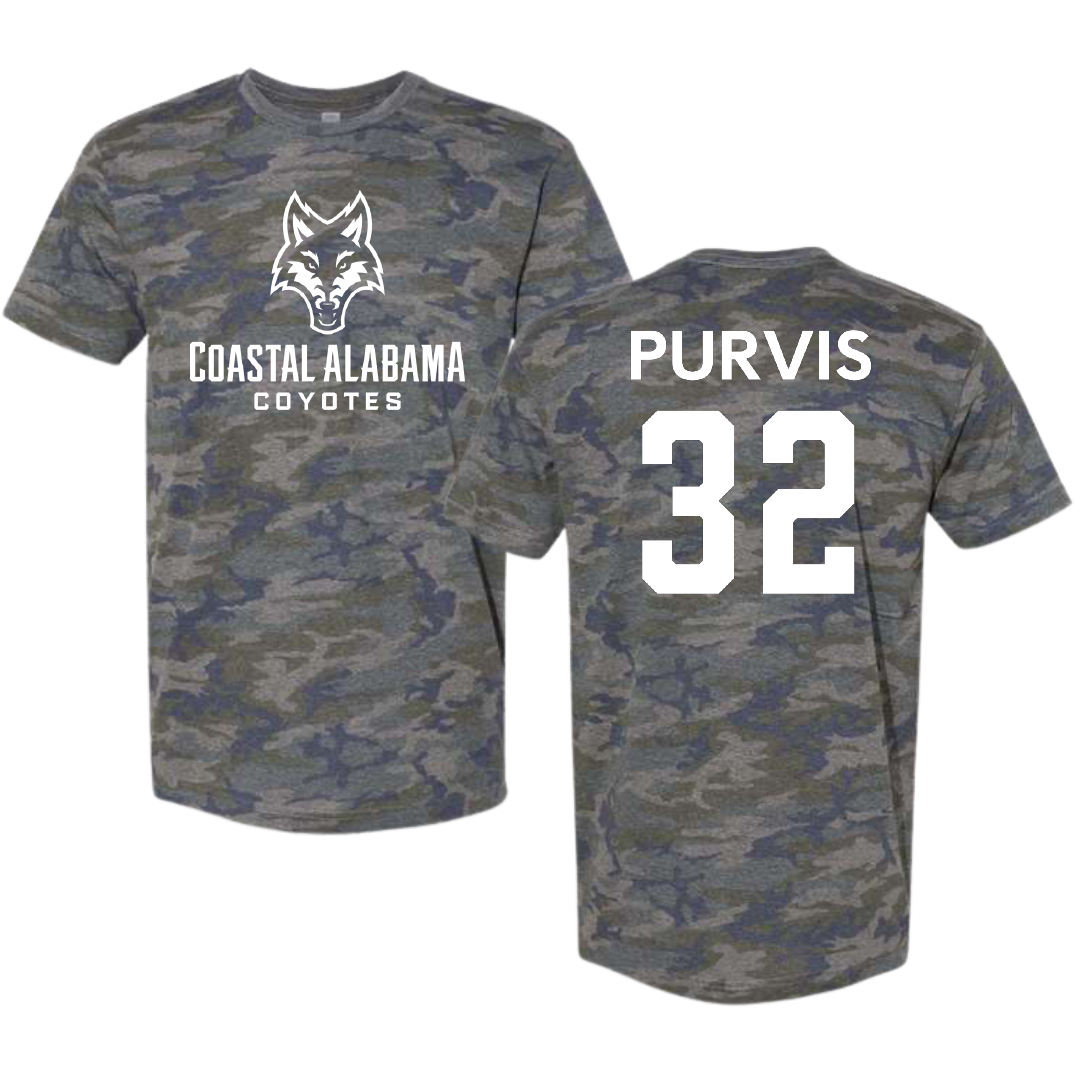 Coastal Alabama Community College Baseball Vintage Camo Tee - #32 Andy Purvis