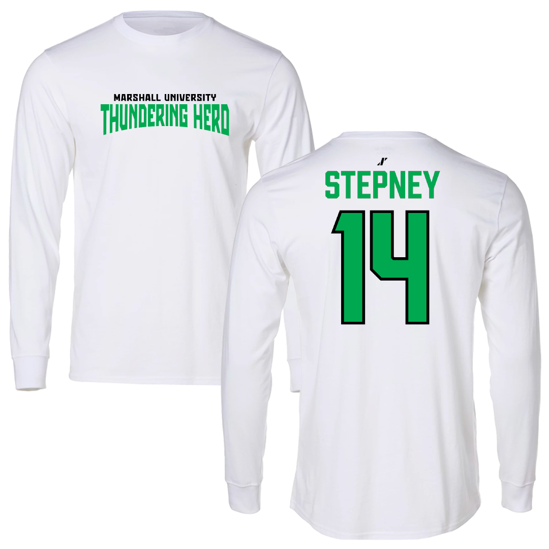 Marshall University Football White Classic Performance Long Sleeve - #14 Dejavion Stepney