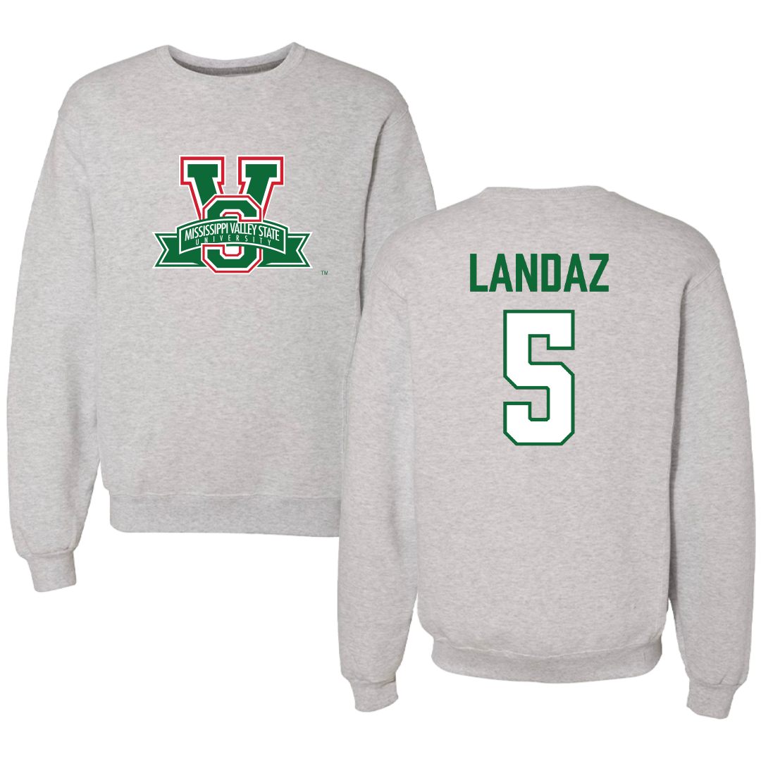 Mississippi Valley State University Baseball Gray Crewneck - #5 Stephen Landaz
