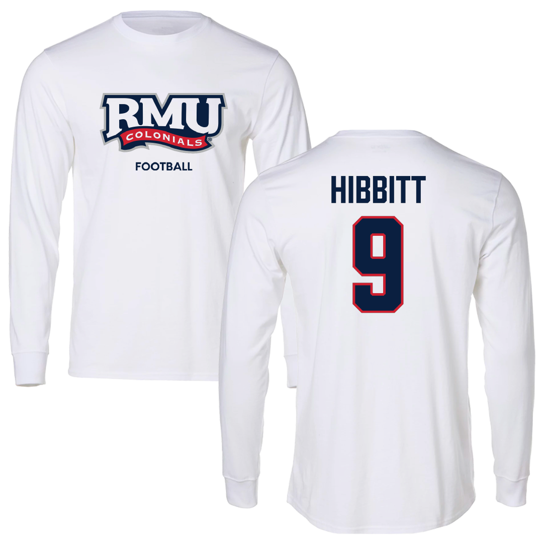 Robert Morris University Football White Mascot Performance Long Sleeve - #9 Devin Hibbitt