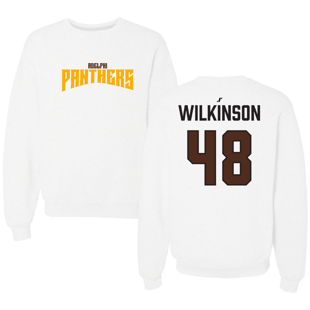 Adelphi University Baseball White Classic Crewneck - #48 Justin Wilkinson
