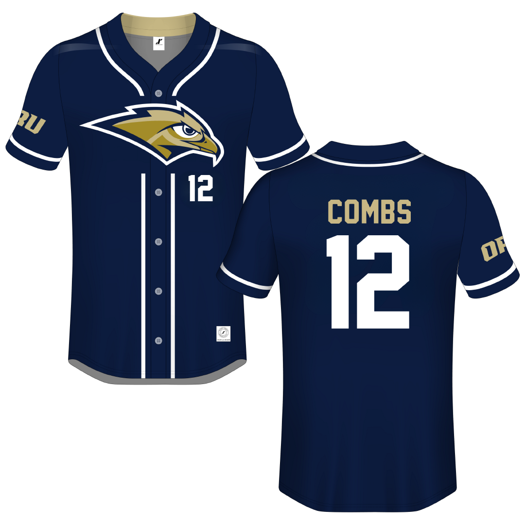 Oral Roberts University Navy Button-Down Jersey - #12 Cooper Combs