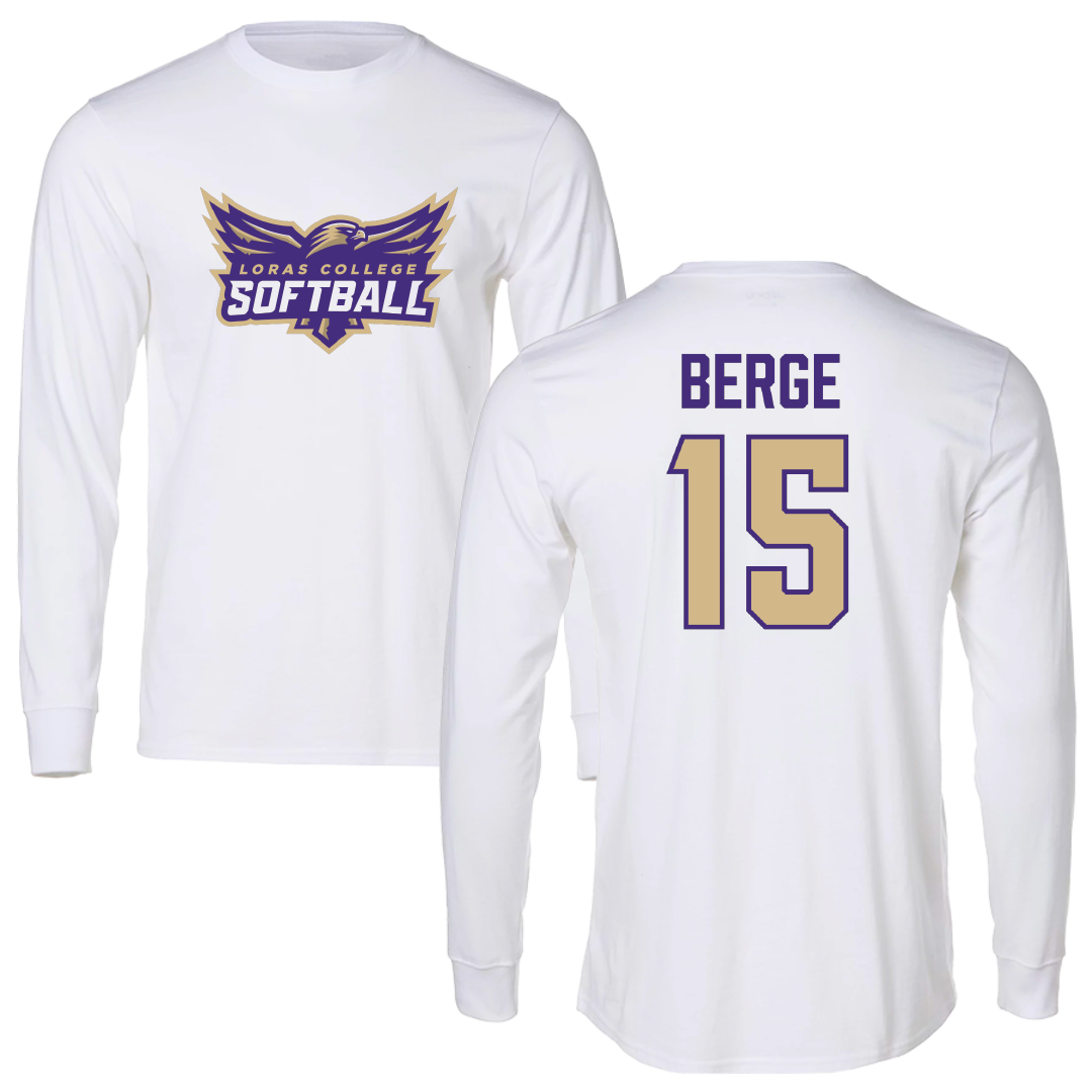 Loras College Softball White Softball Performance Long Sleeve - #15 Karlee Berge