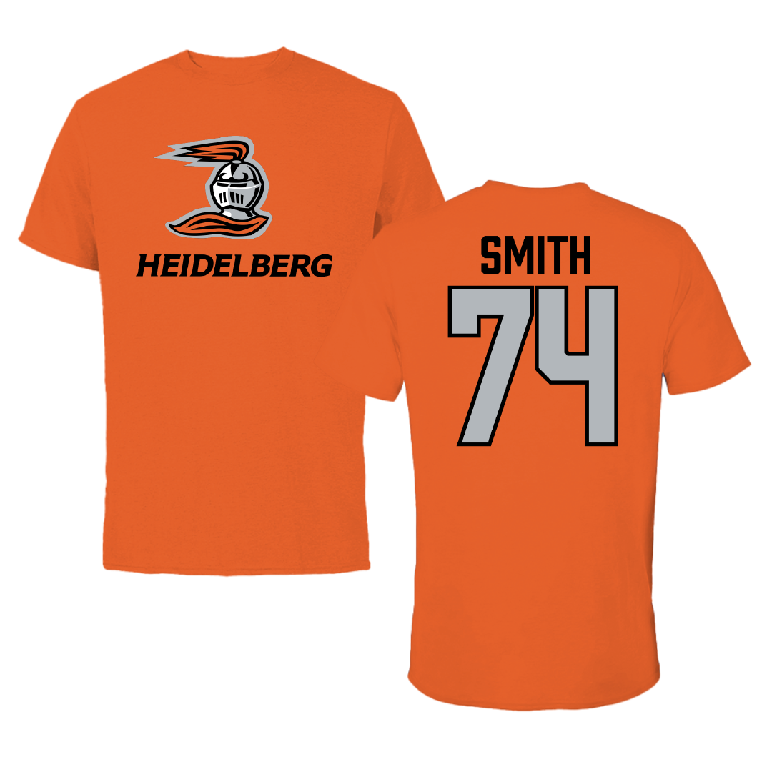 Heidelberg University Football Orange Performance Tee - #74 Mitchell Smith