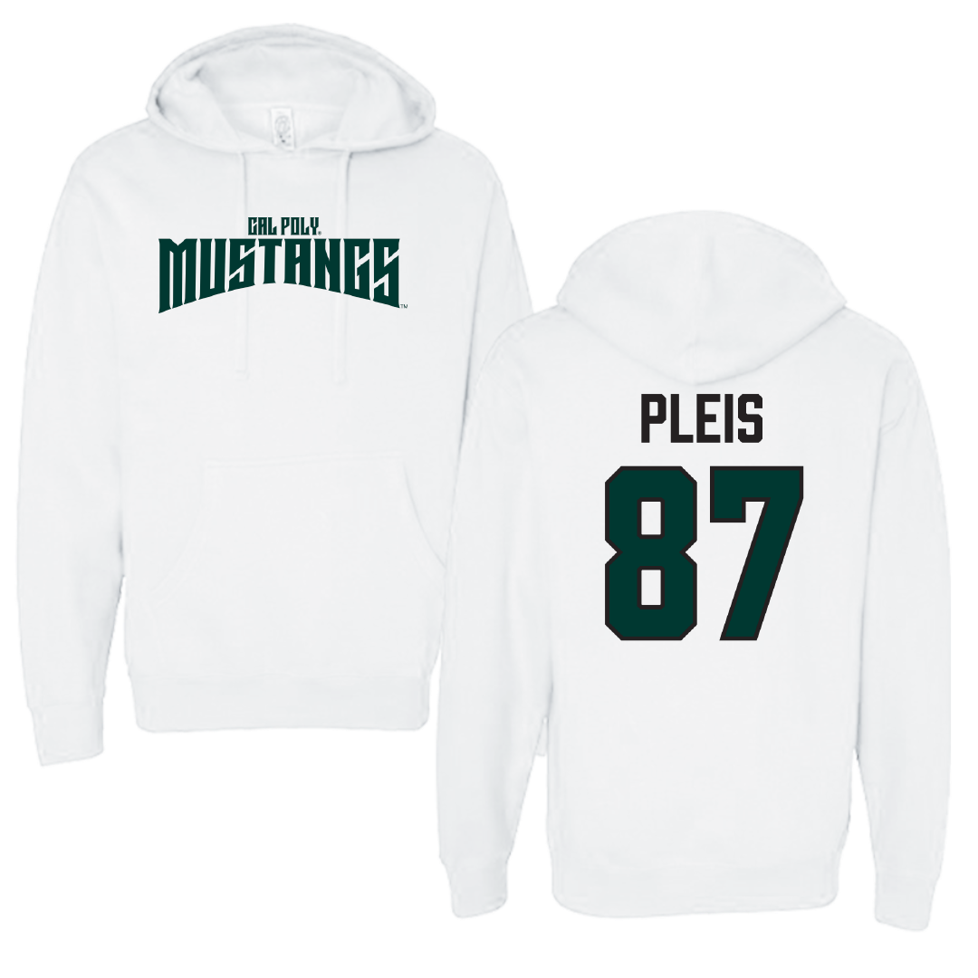 Cal Poly Football White Classic Hoodie - #87 Kaleb Pleis