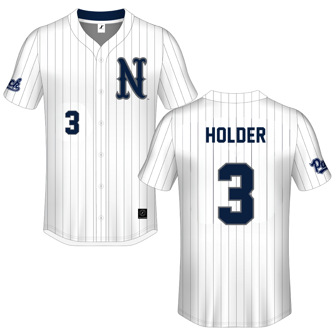 University of Nevada White Pinstripe Button-Down Jersey - #3 Taylor Holder