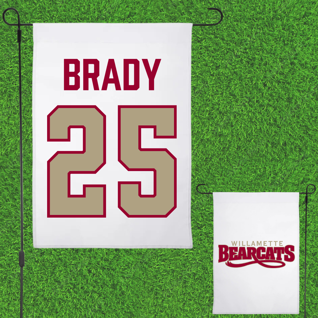 Willamette University Soccer White Garden Flag - #25 Mak Brady