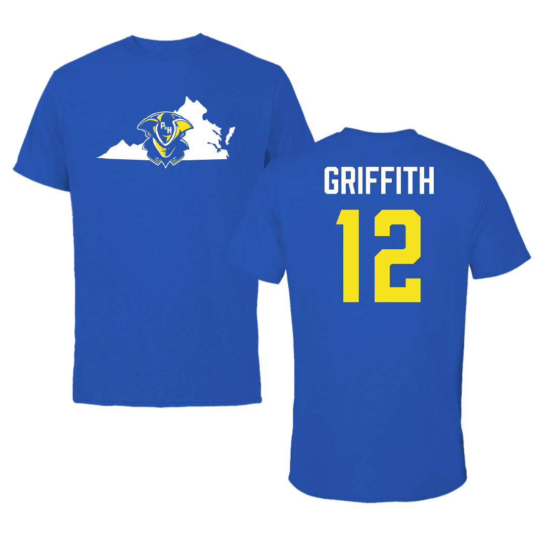 Patrick & Henry Community College Baseball Blue State Performance Tee - #12 Wyatt Griffith