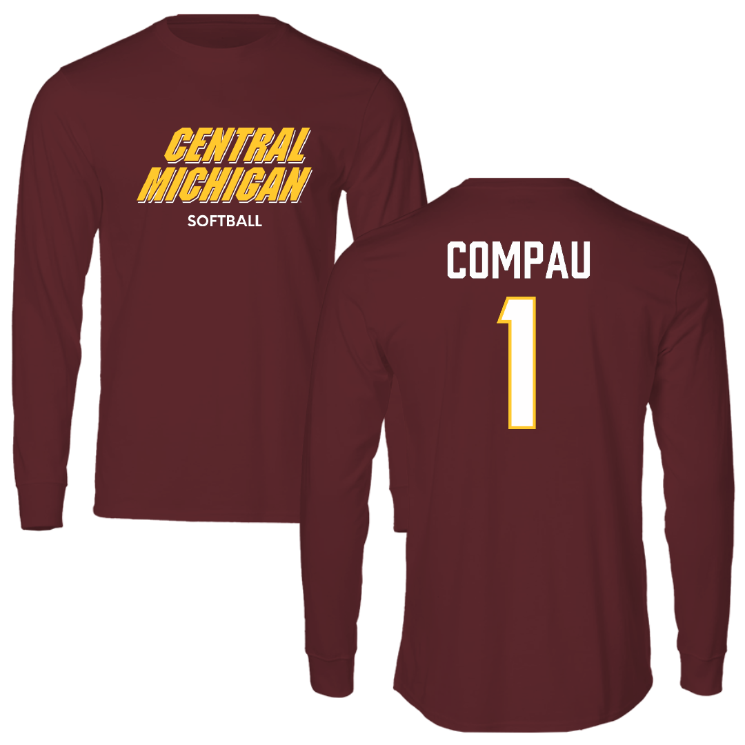 Central Michigan University Softball Maroon Performance Long Sleeve - #1 Brooklyn Compau