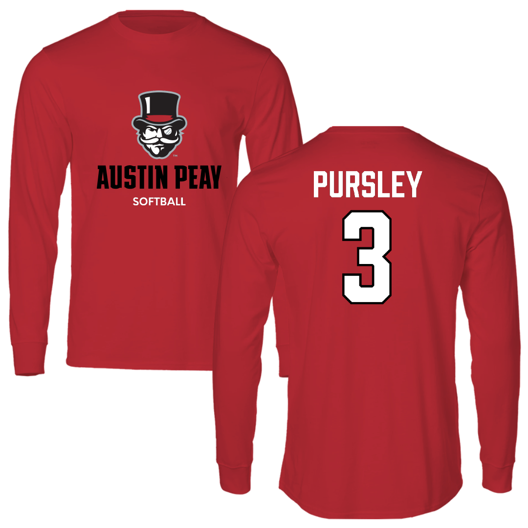Austin Peay State University Softball Red Mascot Performance Long Sleeve - #3 Charley Pursley