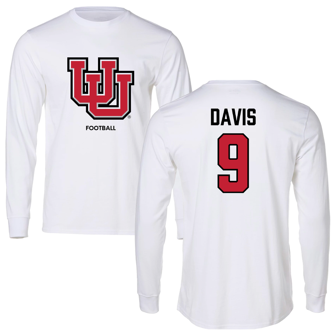 University of Utah Football White Block Performance Long Sleeve - #9 Elijah Davis