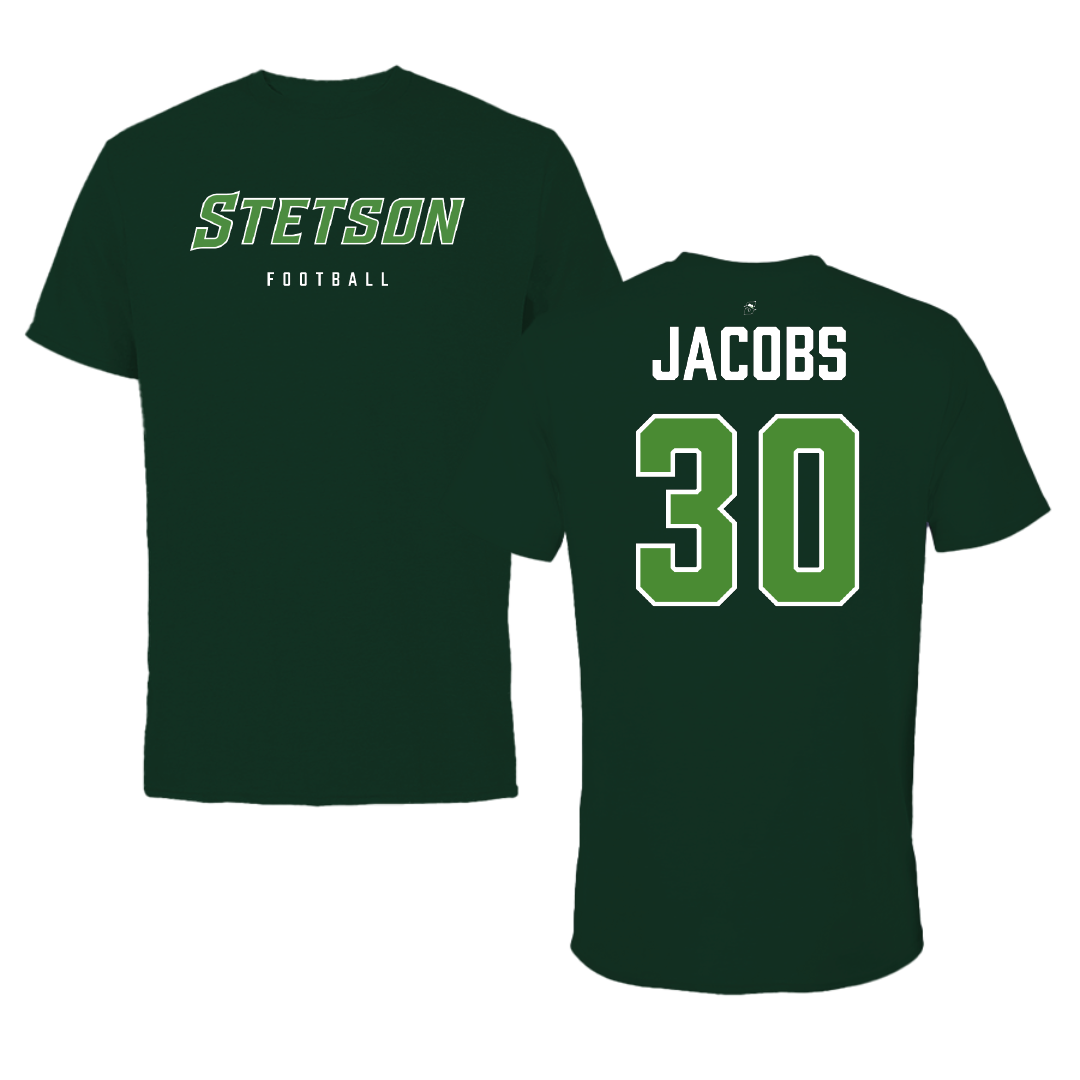 Stetson University Football Forest Green Performance Tee - #30 Nycere Jacobs