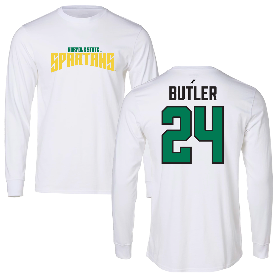 Norfolk State University Football White Classic Performance Long Sleeve - #24 Chris Butler