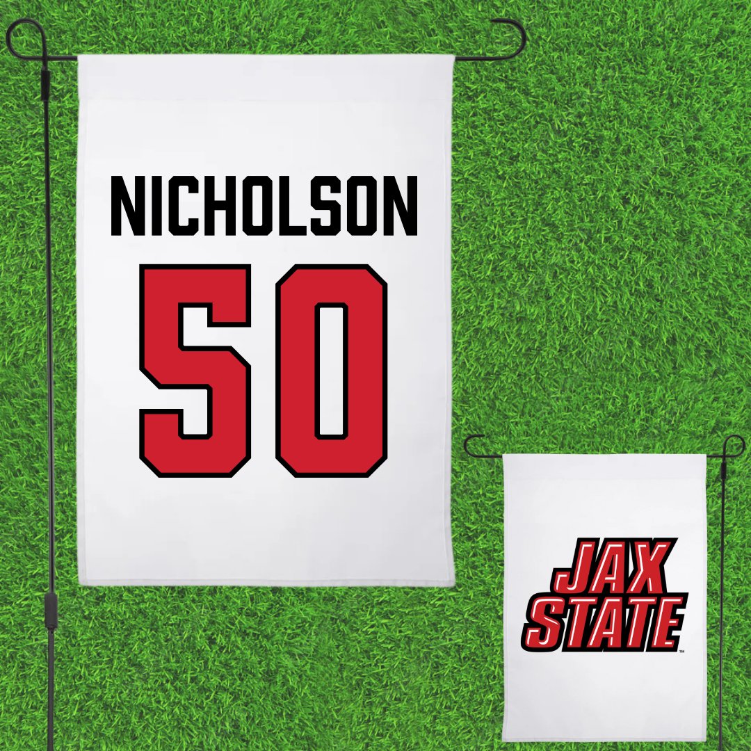 Jacksonville State University Basketball White Garden Flag - #50 Mason Nicholson