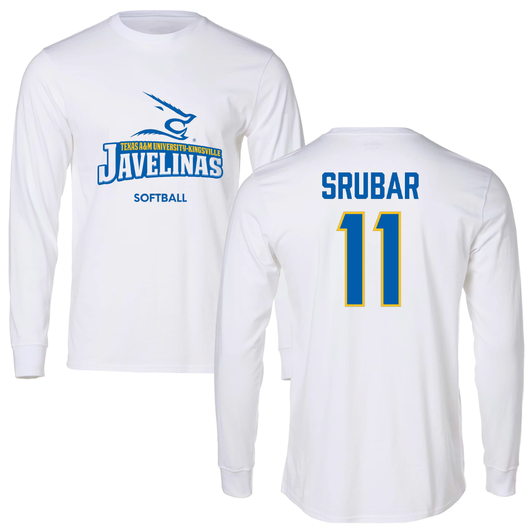 Texas A&M University-Kingsville Softball White Performance Long Sleeve - #11 Ella Srubar