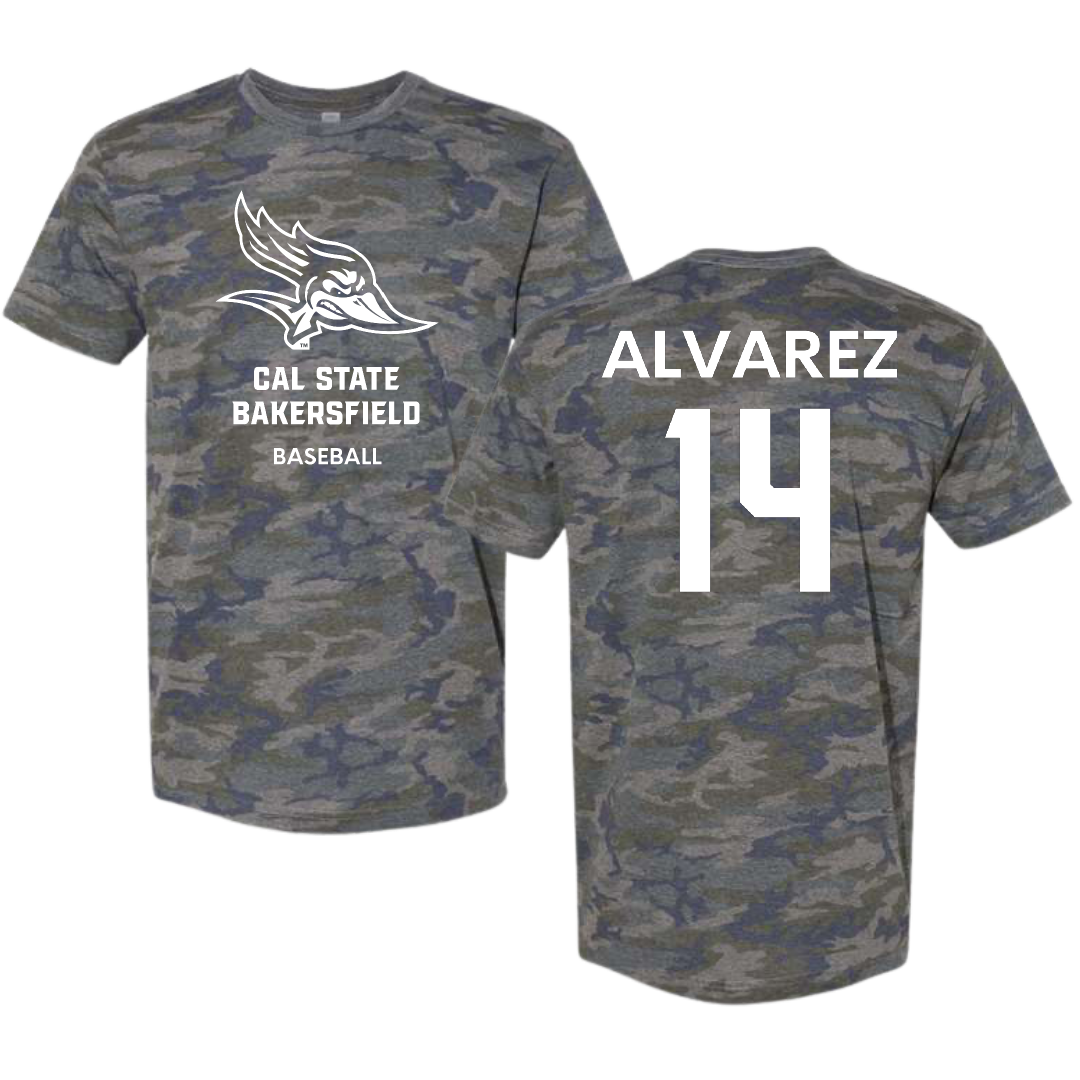 California State University-Bakersfield Baseball Vintage Camo Tee - #14 Noah Alvarez