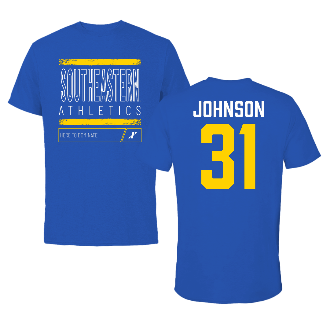 Southeastern Oklahoma State University Baseball Blue Dominate Tee - #31 Luke Johnson