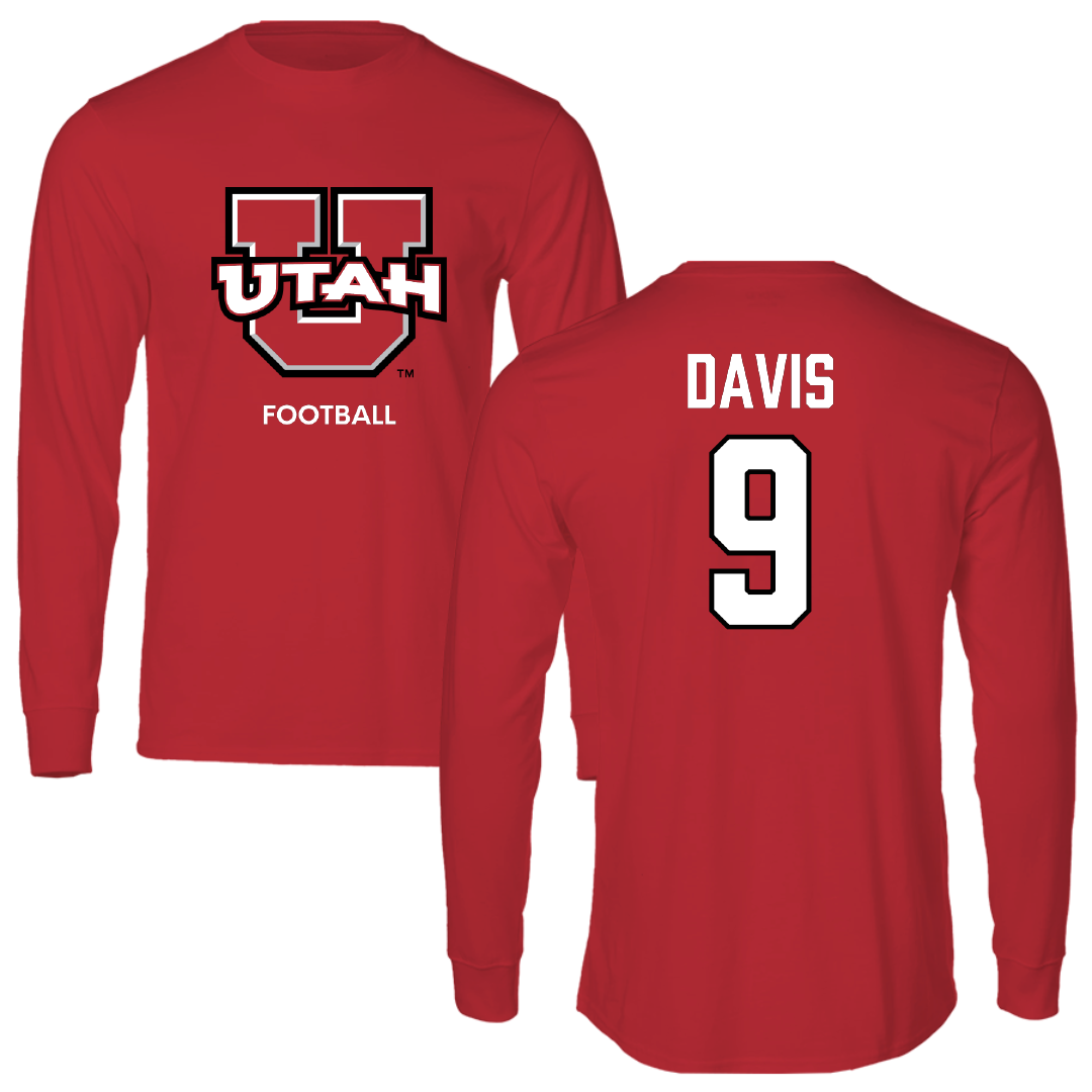 University of Utah Football Red Utes Performance Long Sleeve - #9 Elijah Davis