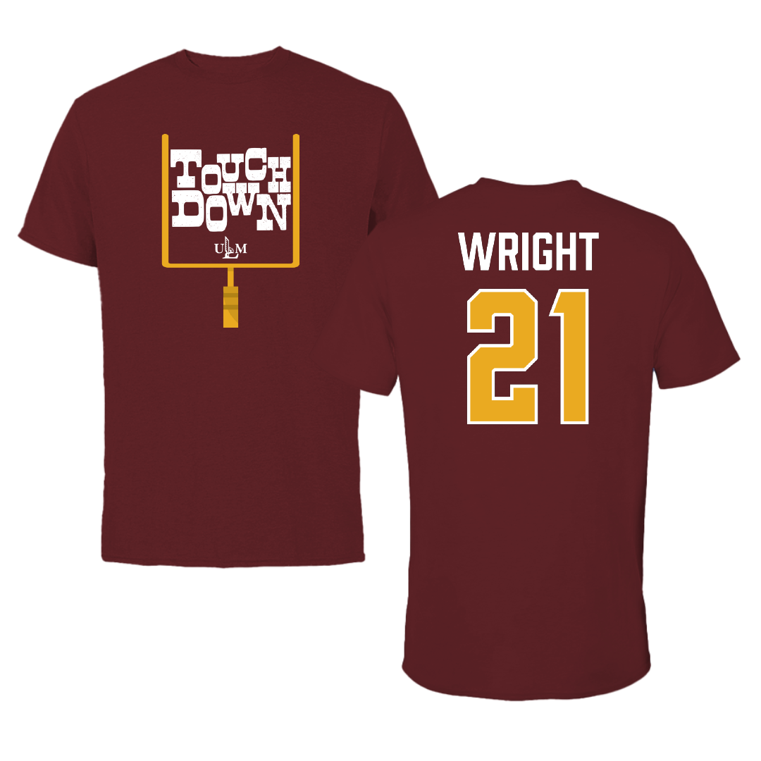 University of Louisiana Monroe Football Maroon Touchdown Tee - #21 Jaydon Wright