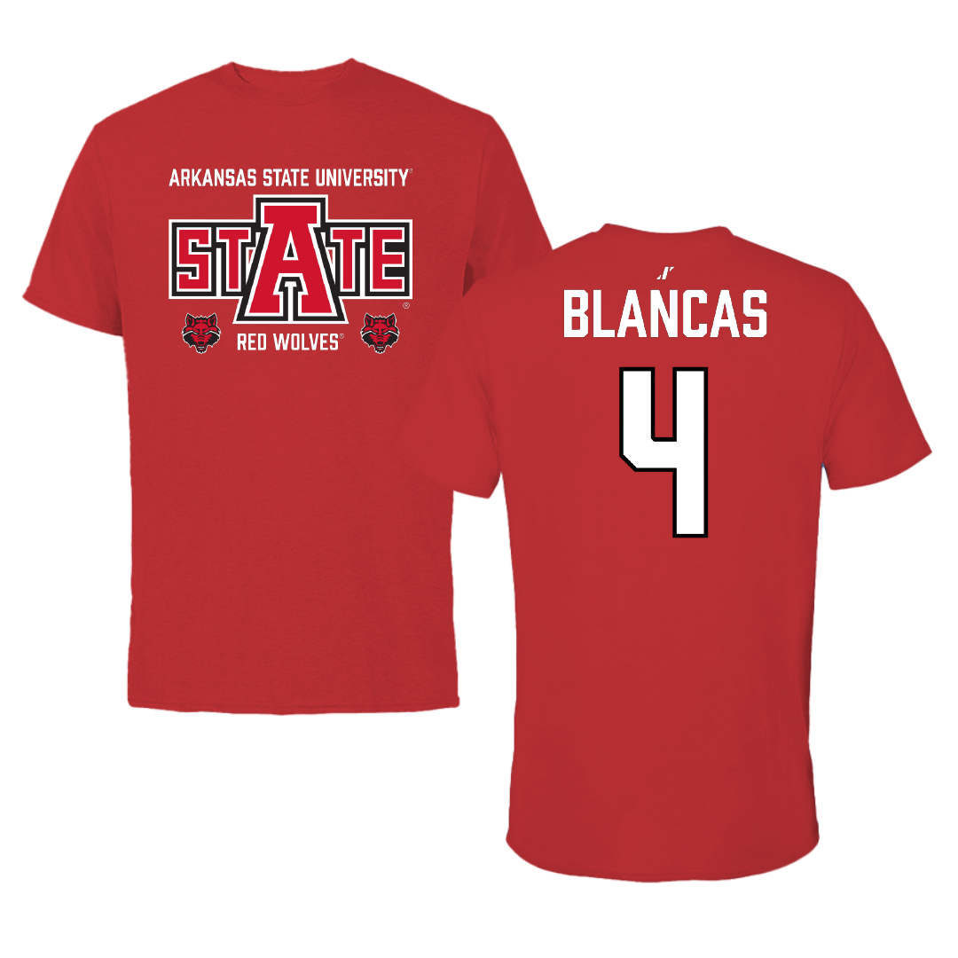 Arkansas State University Football Red General Performance Tee - #4 Aaron Blancas