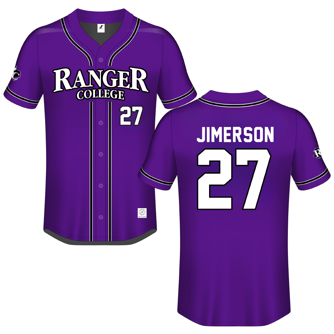 Ranger College Purple Button-Down Jersey - #27 CJ Jimerson