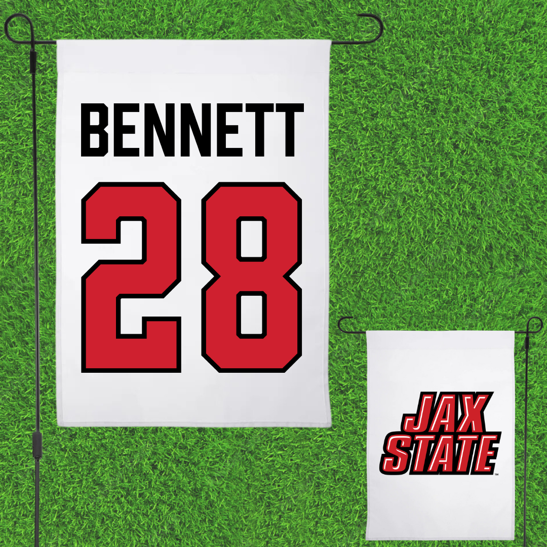 Jacksonville State University Football White Garden Flag - #28 Reggion Bennett